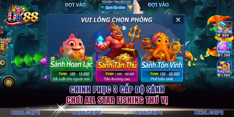 Chinh phục 3 cấp độ sảnh chơi All Star Fishing thú vị