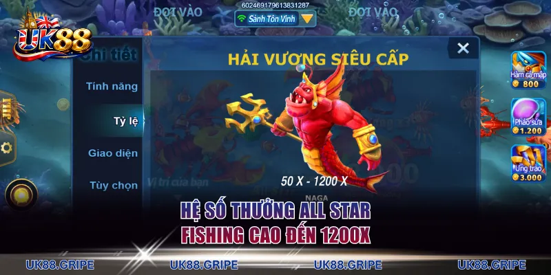 Hệ số trả thưởng All Star Fishing cao đến 1200x